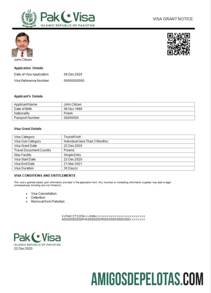 realista Visto E do Paquistão em modelo Word e PDF